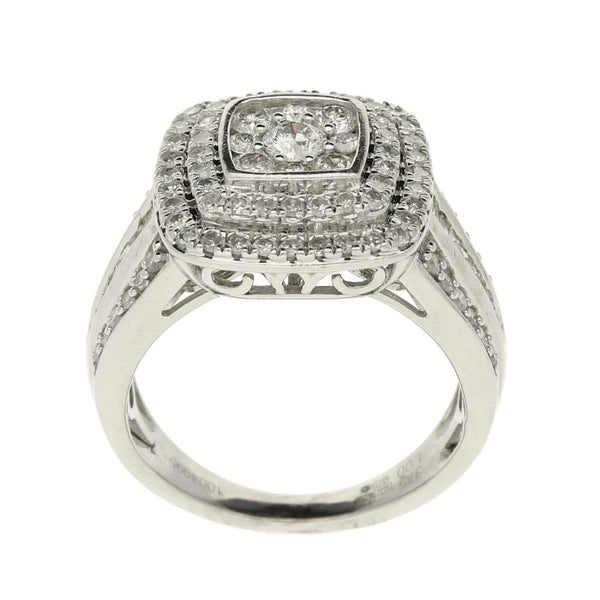 9ct White Gold Round Brilliant & Baguette Diamond Cluster Ring