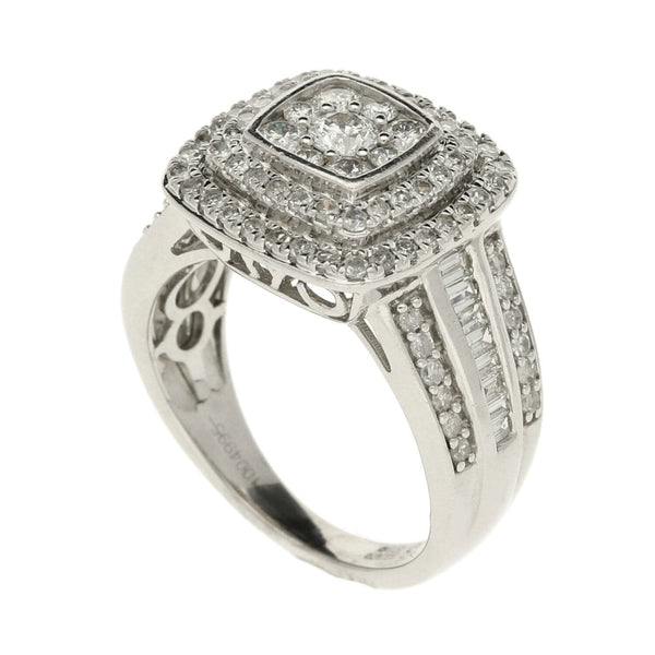 9ct White Gold Round Brilliant & Baguette Diamond Cluster Ring