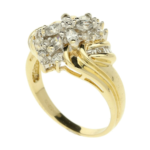 9ct Yellow Gold Diamond Fancy Cluster Ring - Size P - 0.80ct