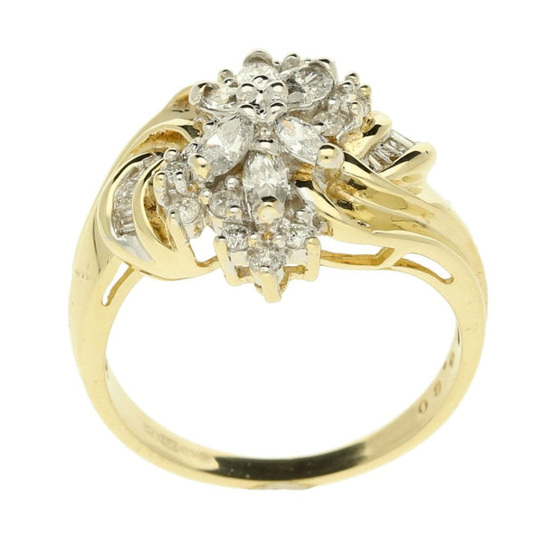 9ct Yellow Gold Diamond Fancy Cluster Ring - Size P - 0.80ct