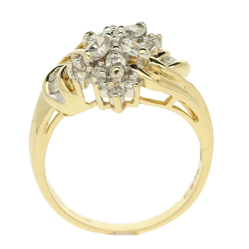 9ct Yellow Gold Diamond Fancy Cluster Ring - Size P - 0.80ct