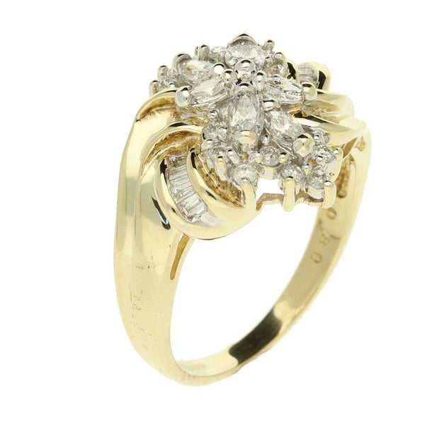 9ct Yellow Gold Diamond Fancy Cluster Ring - Size P - 0.80ct