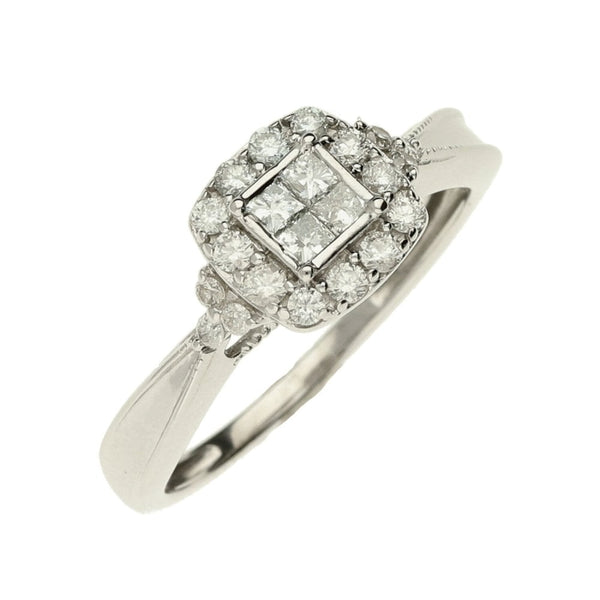 9ct White Gold Diamond Cluster Ring - Size N - 0.40ct