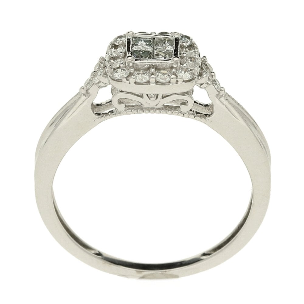 9ct White Gold Diamond Cluster Ring - Size N - 0.40ct