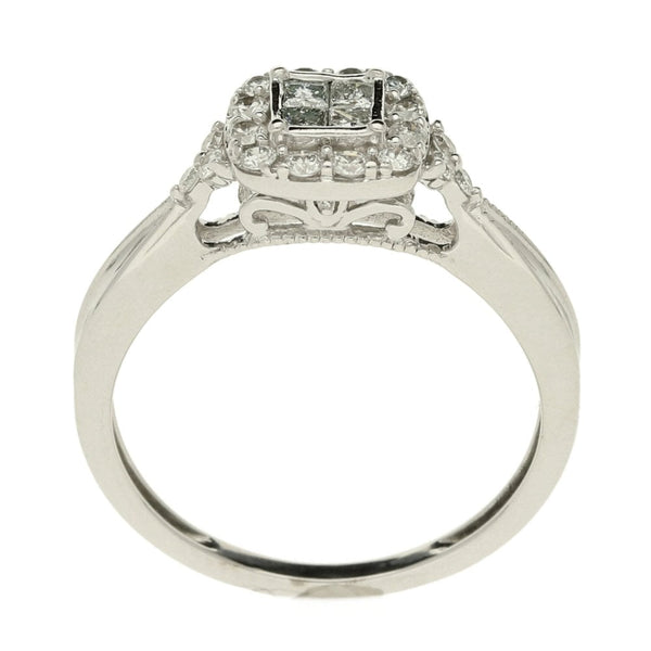 9ct White Gold Diamond Cluster Ring - Size N - 0.40ct
