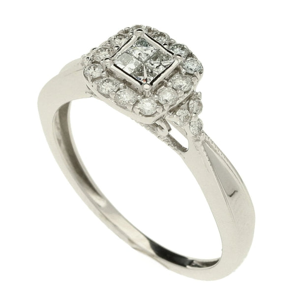 9ct White Gold Diamond Cluster Ring - Size N - 0.40ct