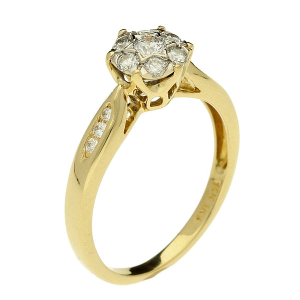 18ct Yellow Gold Diamond Cluster Ring - 0.33ct - Size M