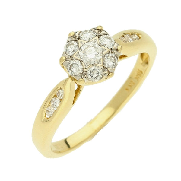 18ct Yellow Gold Diamond Cluster Ring - 0.33ct - Size M