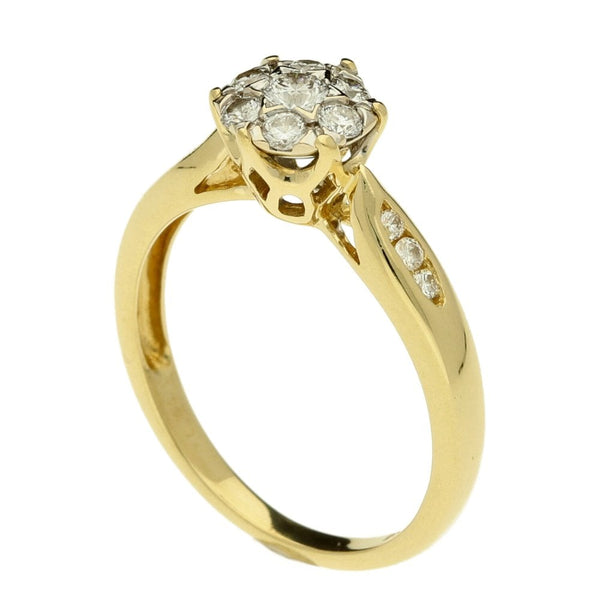 18ct Yellow Gold Diamond Cluster Ring - 0.33ct - Size M