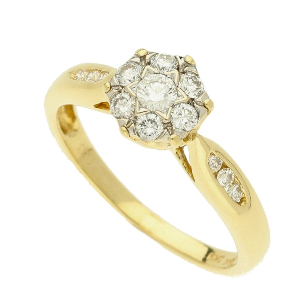 18ct Yellow Gold Diamond Cluster Ring - 0.33ct - Size M