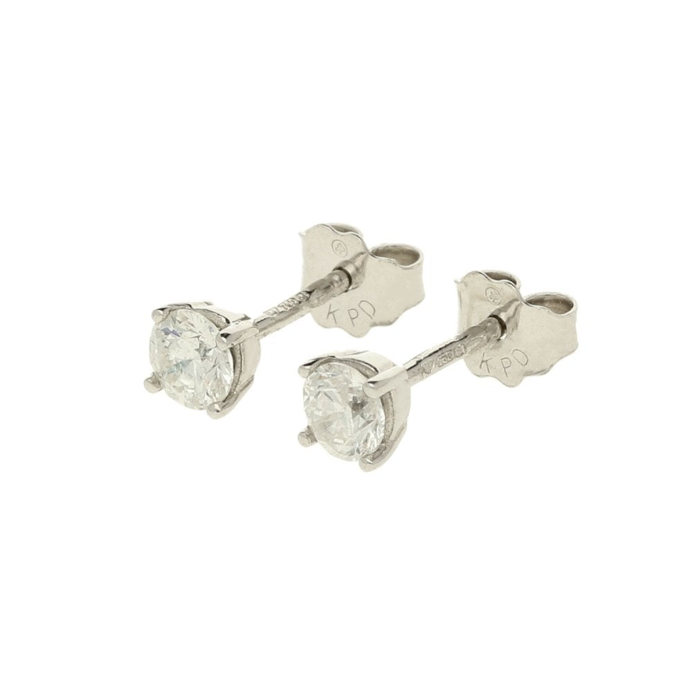18ct White Gold Ladies Diamond 4 Claw Earrings 0.40ct