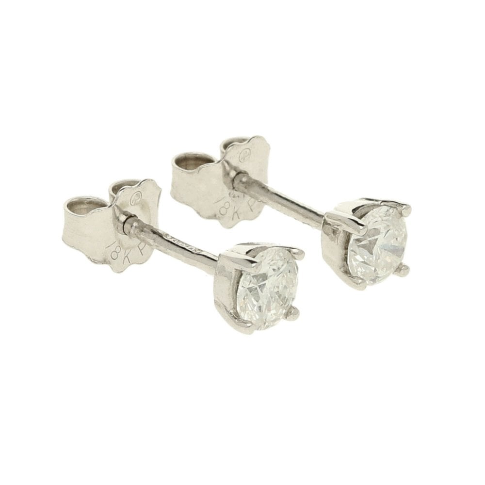 18ct White Gold Ladies Diamond 4 Claw Earrings 0.40ct