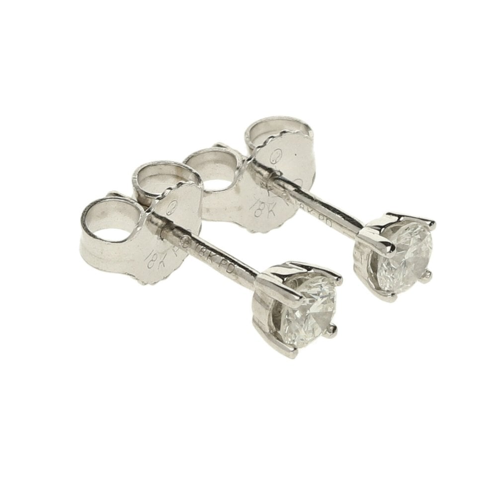 18ct White Gold Ladies 4 Claw Diamond Earrings 0.30ct