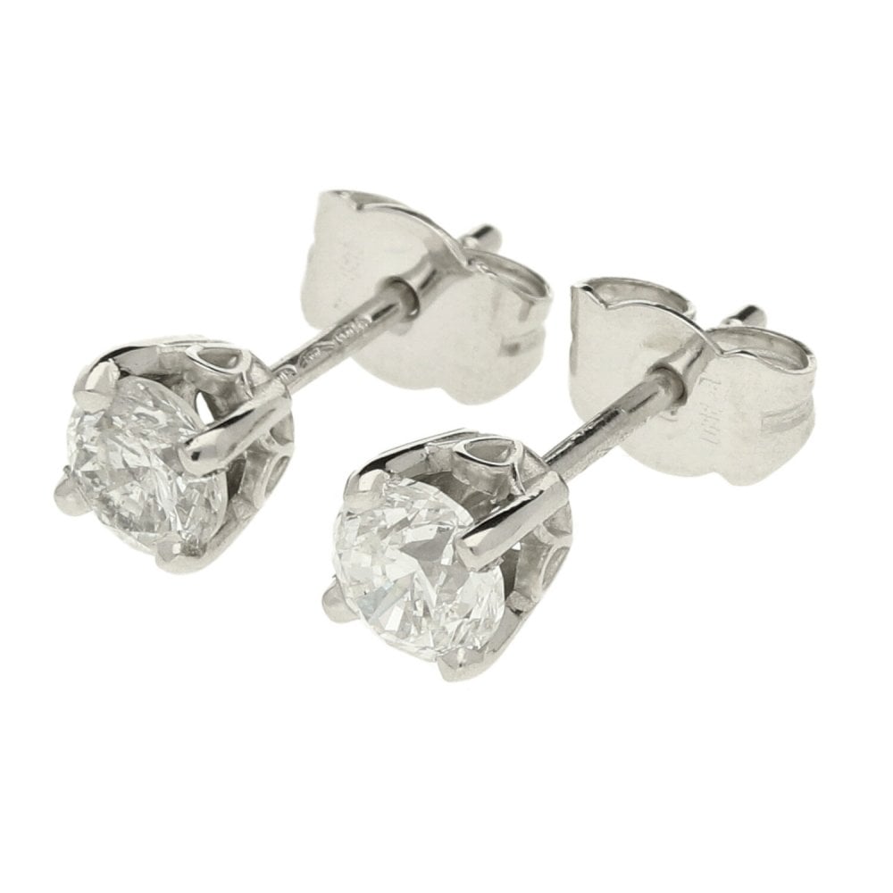 Platinum Round Brilliant Diamond Stud Earrings - 0.98ct
