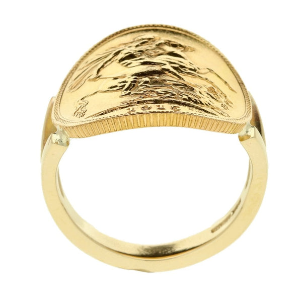 9ct Yellow Gold 1915 Full Sovereign Coin Ring - Size R