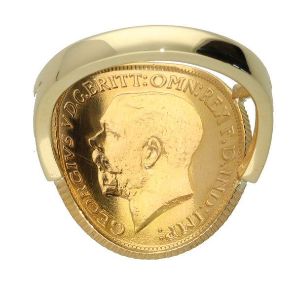 9ct Yellow Gold 1915 Full Sovereign Coin Ring - Size R