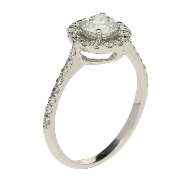 18ct White Gold Diamond Halo Ring & Matching Enhancer - Size K
