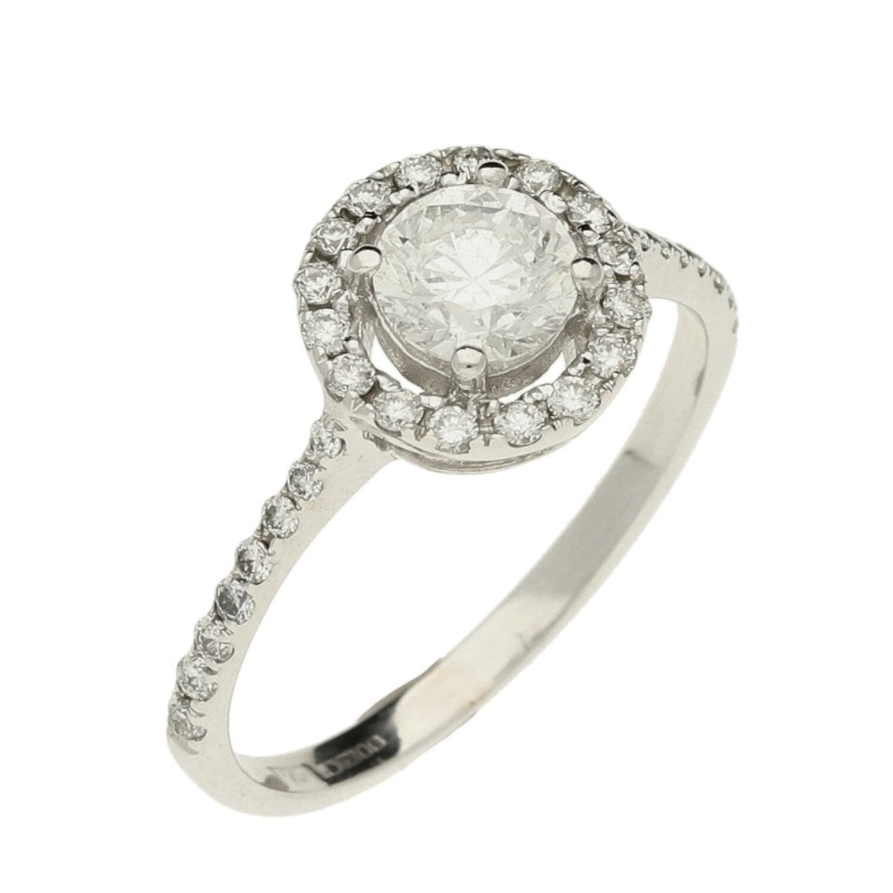 18ct White Gold Diamond Halo Ring & Matching Enhancer - Size K