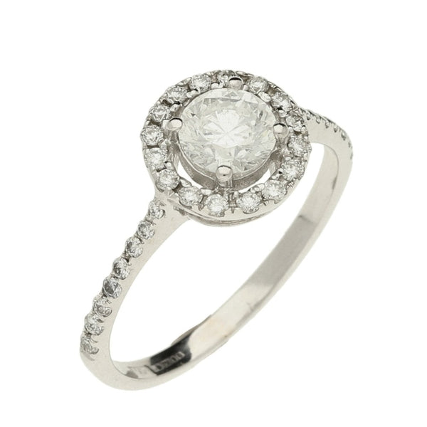 18ct White Gold Diamond Halo Ring & Matching Enhancer - Size K