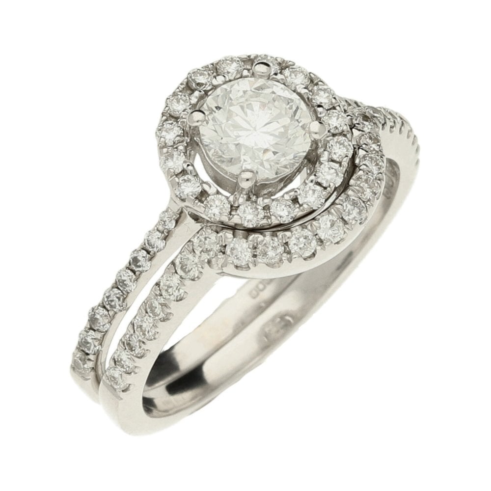 18ct White Gold Diamond Halo Ring & Matching Enhancer - Size K