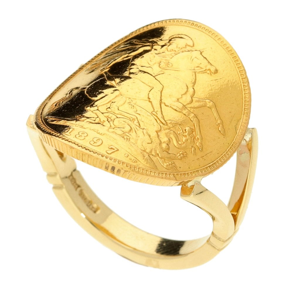 9ct Yellow Gold 1897 Full Sovereign Coin Ring - Size R