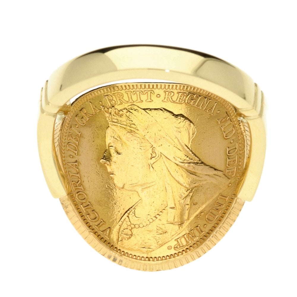 9ct Yellow Gold 1897 Full Sovereign Coin Ring - Size R
