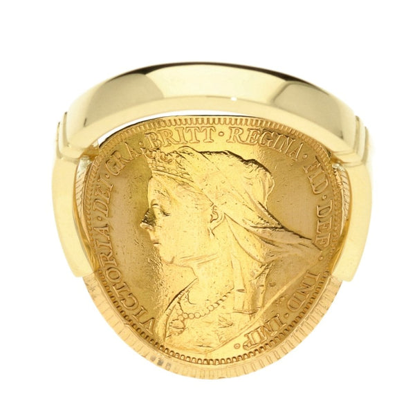 9ct Yellow Gold 1897 Full Sovereign Coin Ring - Size R