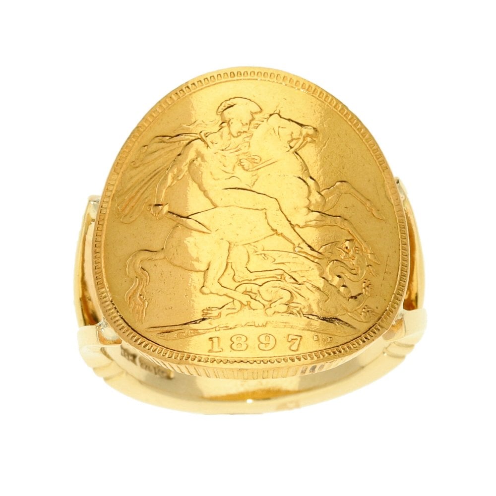 9ct Yellow Gold 1897 Full Sovereign Coin Ring - Size R