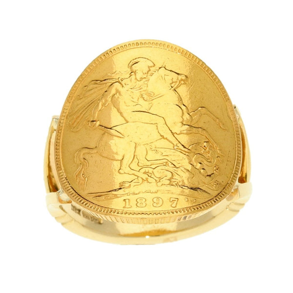 9ct Yellow Gold 1897 Full Sovereign Coin Ring - Size R