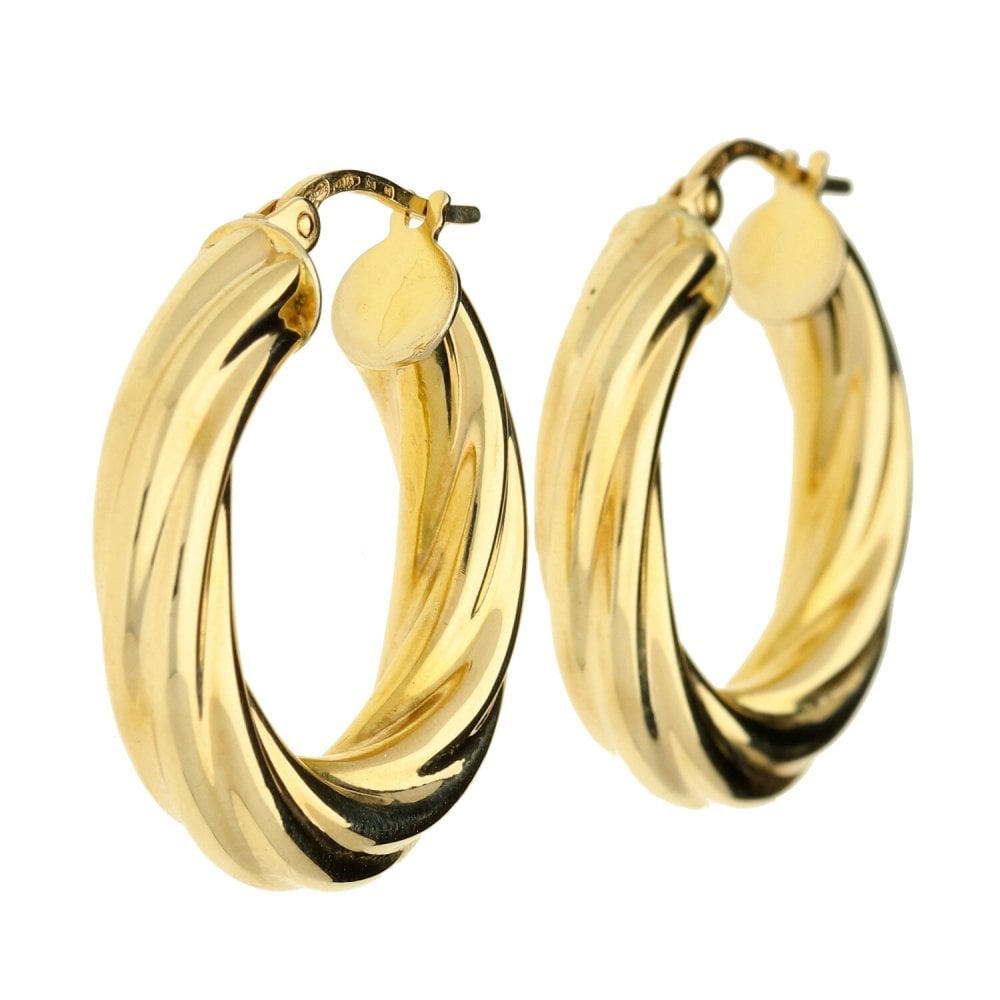 9ct Yellow Gold Twist Hoop Earrings - 2.6g