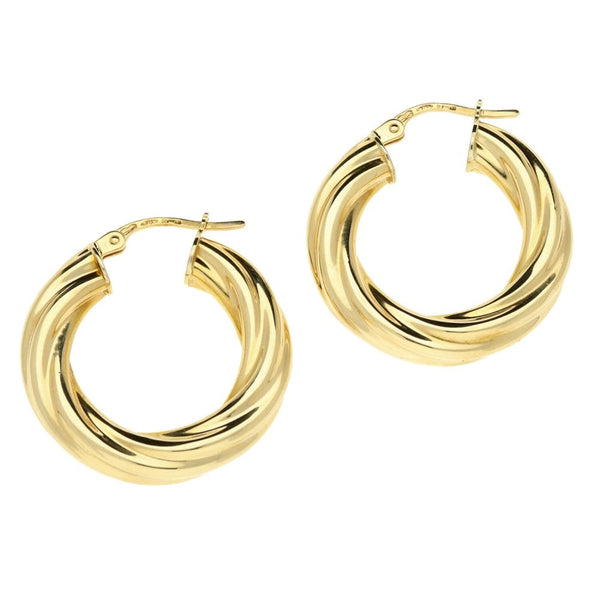 9ct Yellow Gold Twist Hoop Earrings - 2.6g