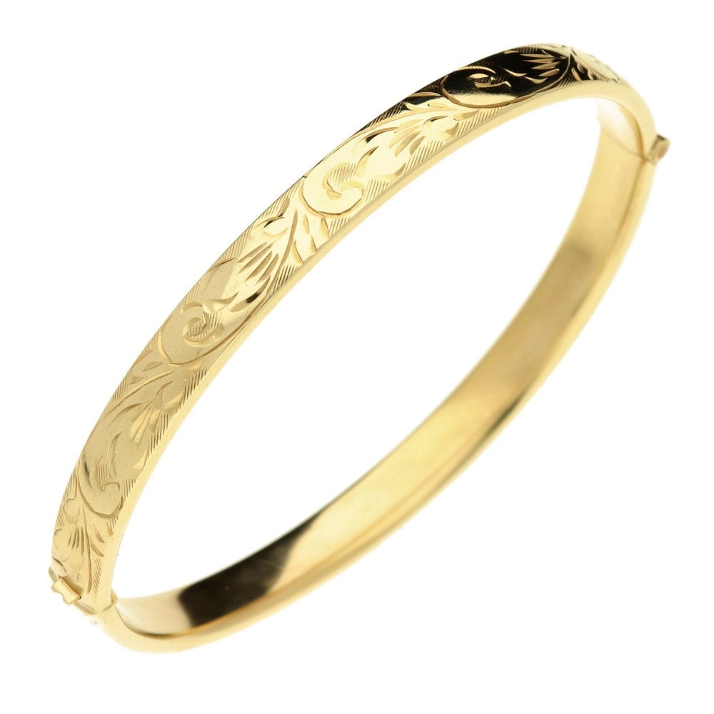 9ct Yellow Gold Patterned Bangle - 12.0g