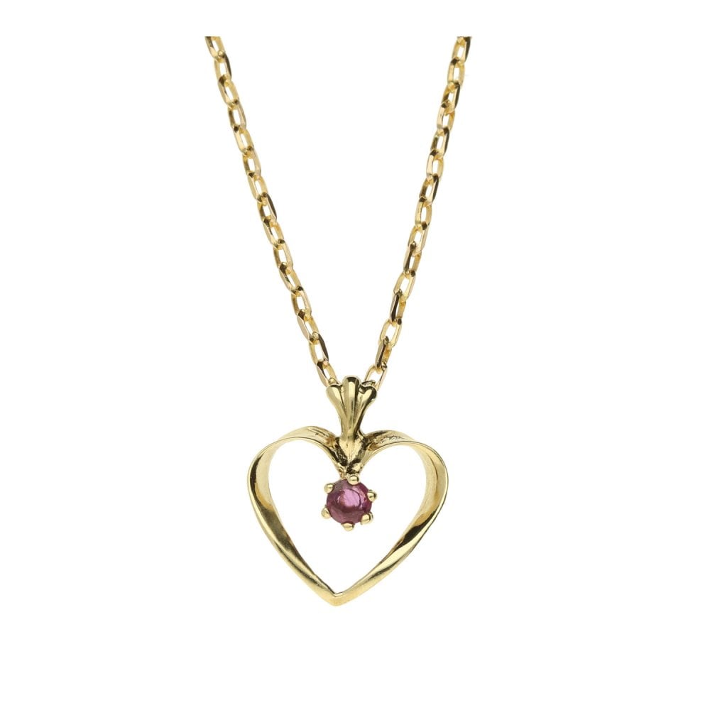 9ct Yellow Gold Heart-Shaped Ruby Pendant & 18" Necklace