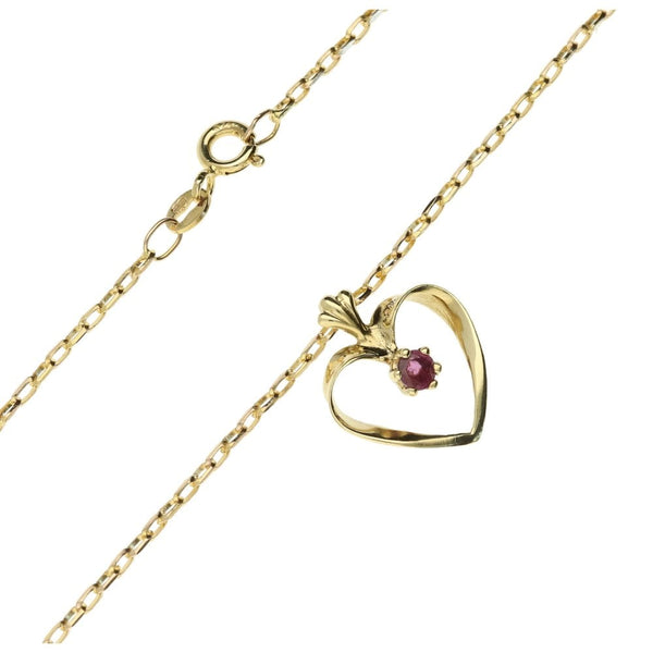 9ct Yellow Gold Heart-Shaped Ruby Pendant & 18" Necklace