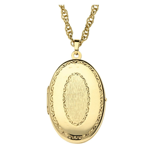 9ct Yellow Gold Patterned Oval Locket & Necklace - 28" - 14.6g