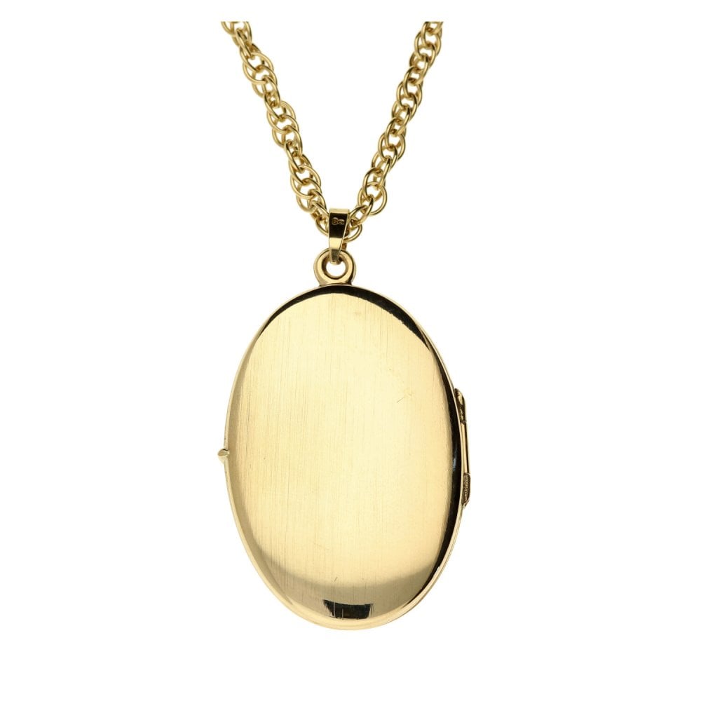 9ct Yellow Gold Patterned Oval Locket & Necklace - 28" - 14.6g