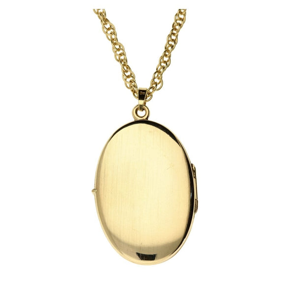 9ct Yellow Gold Patterned Oval Locket & Necklace - 28" - 14.6g