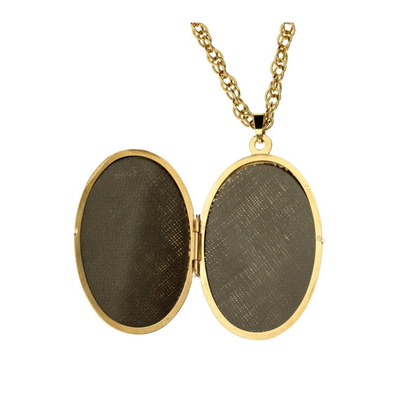 9ct Yellow Gold Patterned Oval Locket & Necklace - 28" - 14.6g