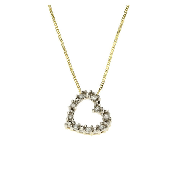 9ct Yellow Gold Diamond Heart Pendant - 18"