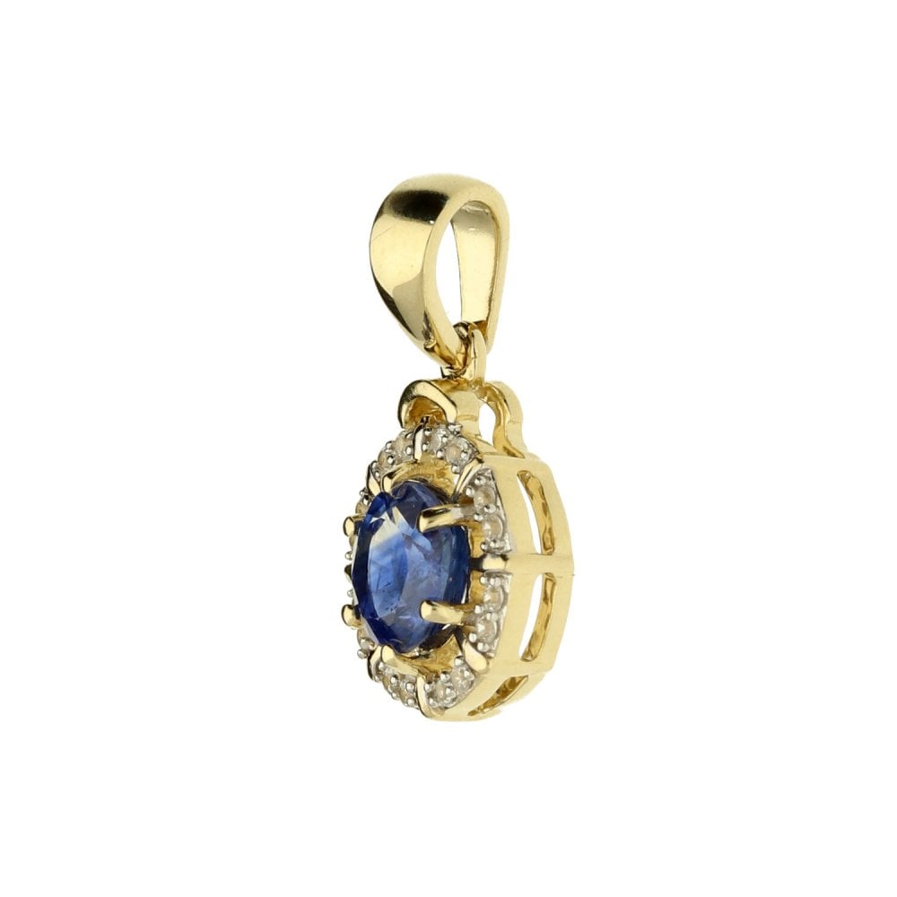 9ct Yellow Gold Blue Stone Cluster Pendant - 1.70g