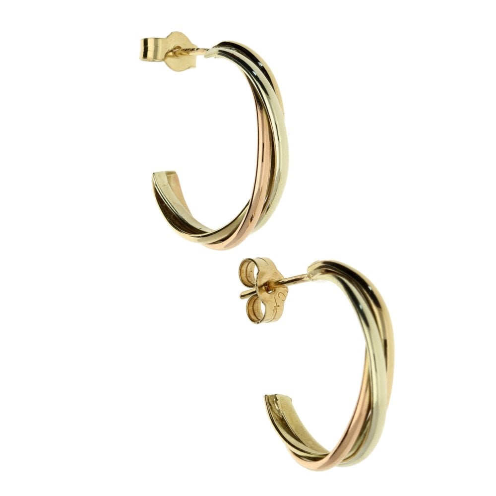 9ct Multi-Tone Gold Twist Hoop Earrings - 2.70g