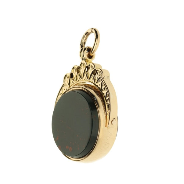 9ct Yellow Gold Swivel Fob Bloodstone Pendant - 6.0g