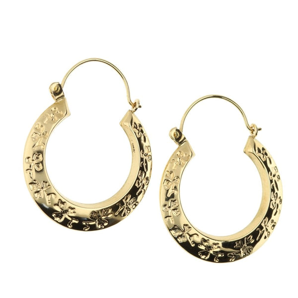 9ct Yellow Gold Patterned Hoop Earrings - 1.8g
