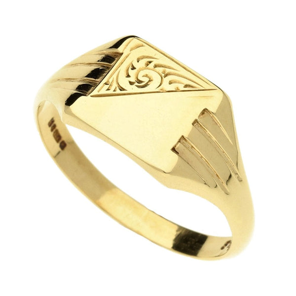 9ct Yellow Gold Patterned Signet Ring - Size W