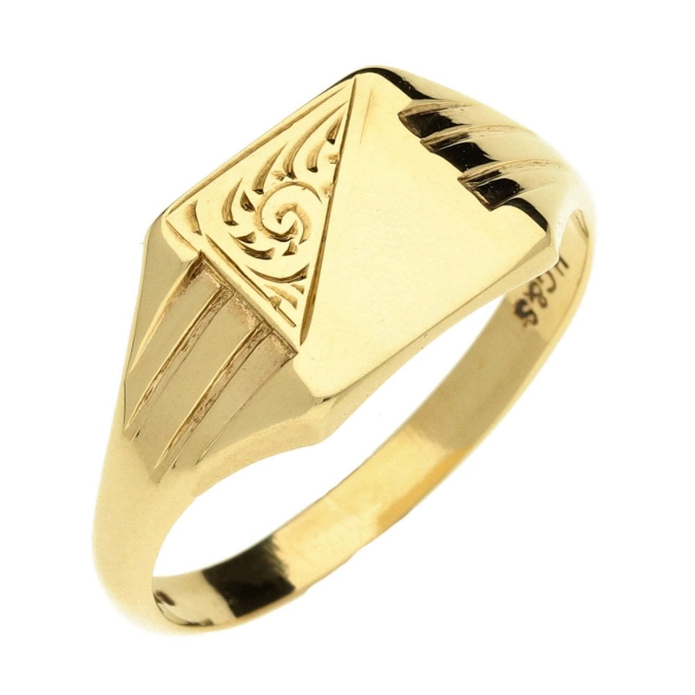 9ct Yellow Gold Patterned Signet Ring - Size W
