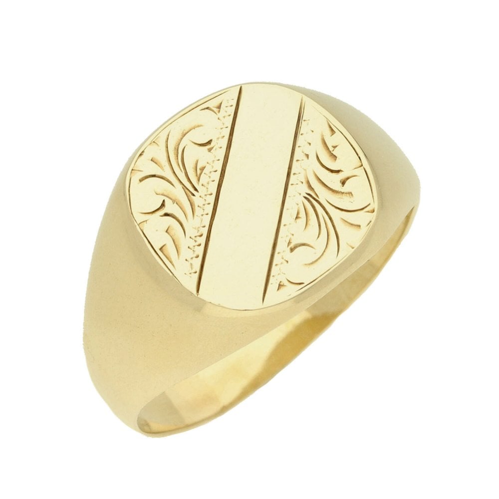 9ct Yellow Gold Patterned Signet Ring - Size Z½