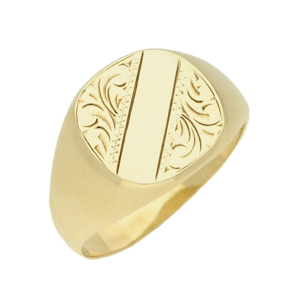 9ct Yellow Gold Patterned Signet Ring - Size Z½