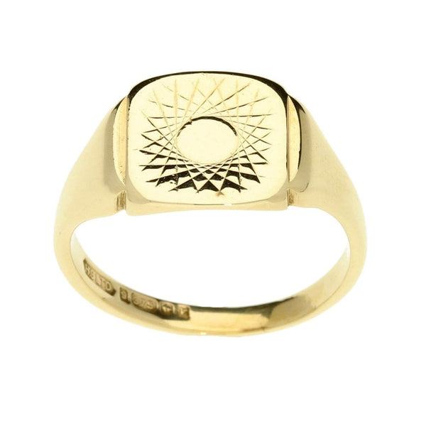 9ct Yellow Gold Patterned Signet Ring - Size U