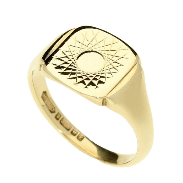 9ct Yellow Gold Patterned Signet Ring - Size U