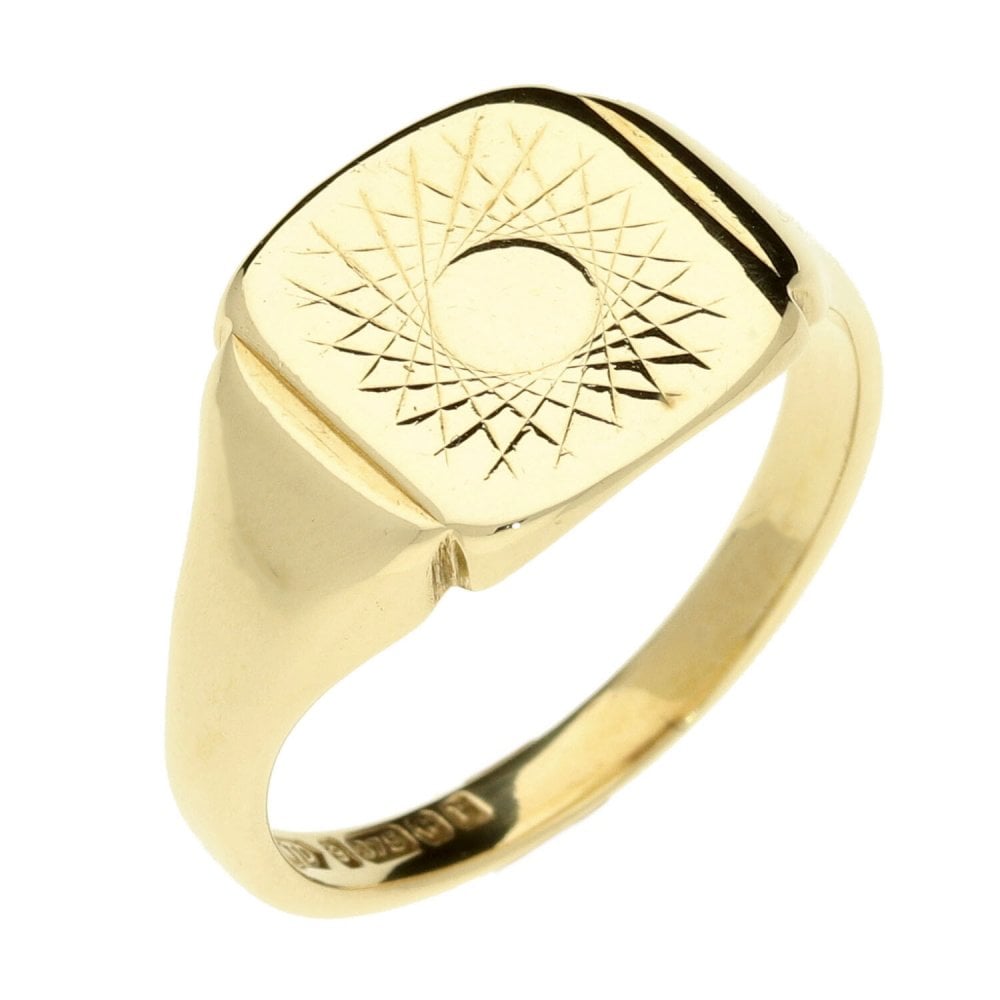 9ct Yellow Gold Patterned Signet Ring - Size U